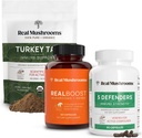 Real Mushrooms RealBoost (60ct), 5 Defenders (90ct) & Turkey Tail Mushroom Powder & Capsules Bundle - Mushroom Supplement for Energy, Vitality & Immune Strength - Vegan, Non-GMO