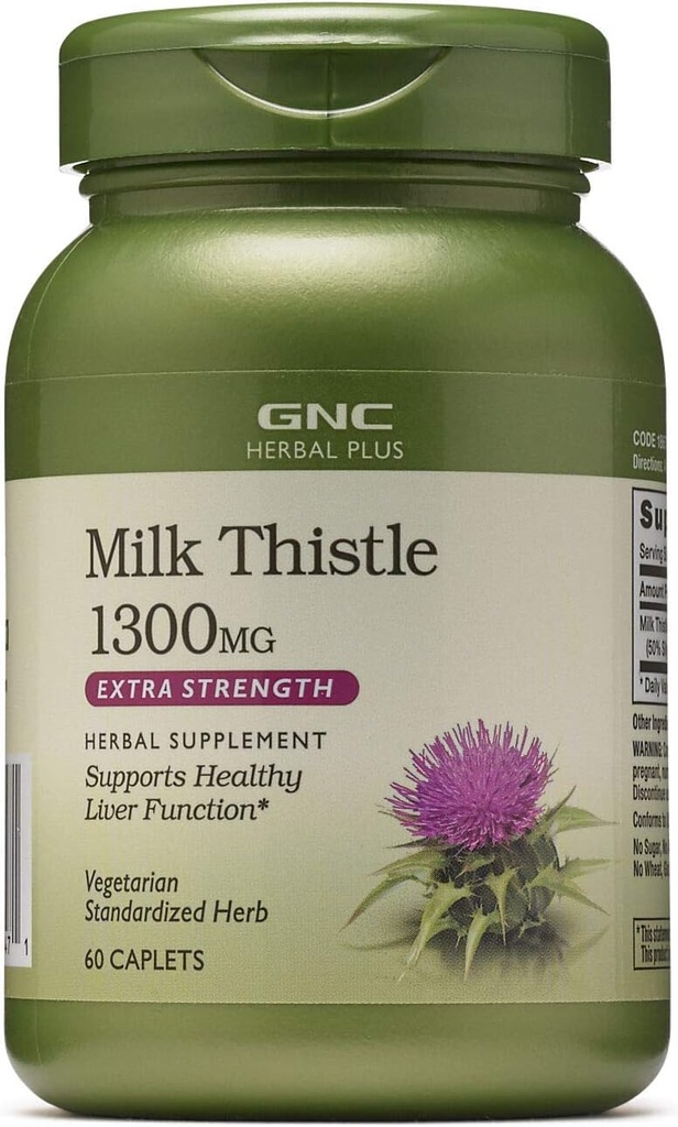 GNC Herbal Plus Γαϊδουράγκαθο γάλακτος 1300mg συμπλήρωμα, επιπλέον δύναμη, χορτοφάγους, υποστηρίζει υγιή λειτουργία του ήπατος, 60 εξυπηρετούν