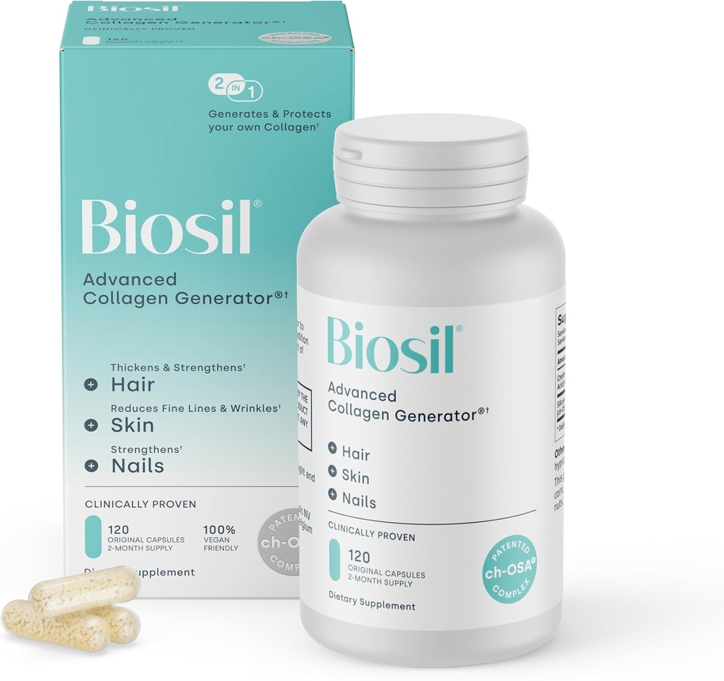 Biosil Collagen Booster Supplement - 120 Original Capsals - Πατενταρισμένο ch-OSA Activator για το δέρμα, τα μαλλιά, τα νύχια και τις αρθρώσεις - Υποστηρίζει τη φυσική παραγωγή - 60-Day Supply