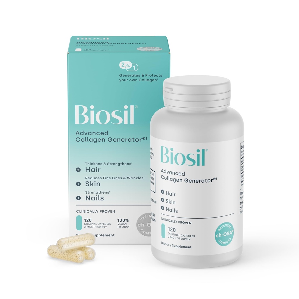 Biosil Collagen Booster Supplement - 120 Original Capsules - Patented ch-OSA Activator for Skin, Hair, Nails & Joints - Supports Natural Production - 60-Day Supply