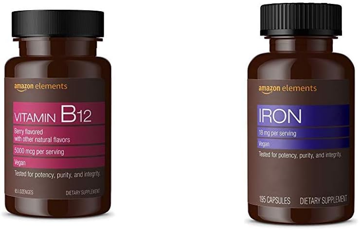 Στοιχεία Βιταμίνης B12 Methylcobalamin 5000 mcg Berry Flavored Lozenges and Elements Iron 18mg Κάψουλες