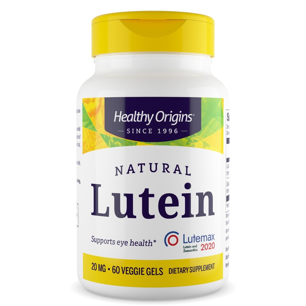 Υγιεινή προέλευση Lutein 20 mg (Lutemax 2020 με Zeaxanthin, μη ΓΤΟ, Vegan, υποστήριξη ματιών), 60 Veggie Gels