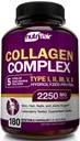 NutriFlair Multi Collagen Peptides 2250mg - Type I, II, III, V, X - Collagen Συμπληρώματα Complex χάπια σκόνης για γυναίκες και άνδρες - Υδρολυμένη πρωτεΐνη, υγιή μαλλιά, δέρμα, νύχια - μη ΓΤΟ (180 κάψουλες)