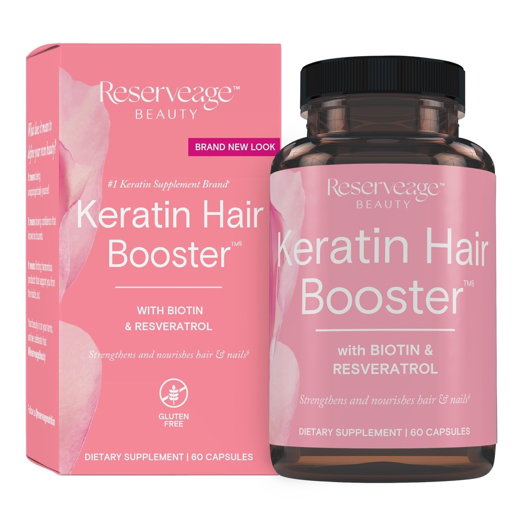 Reservage Beauty Keratin Hair Booster με Biotin & Resveratrol - Hair & Nail Growth συμπλήρωμα για τις γυναίκες - Υποστηρίζει υγιή πάχος & λάμψη με Biotin - 60 κάψουλες (30 εξυπηρετούν)