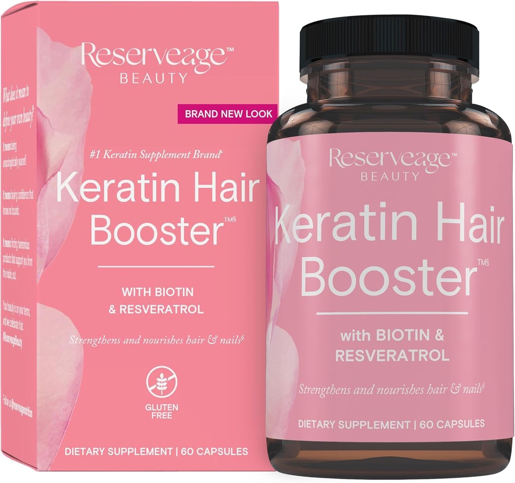 Reservage Beauty Keratin Hair Booster με Biotin & Resveratrol - Hair & Nail Growth συμπλήρωμα για τις γυναίκες - Υποστηρίζει υγιή πάχος & λάμψη με Biotin - 60 κάψουλες (30 εξυπηρετούν)