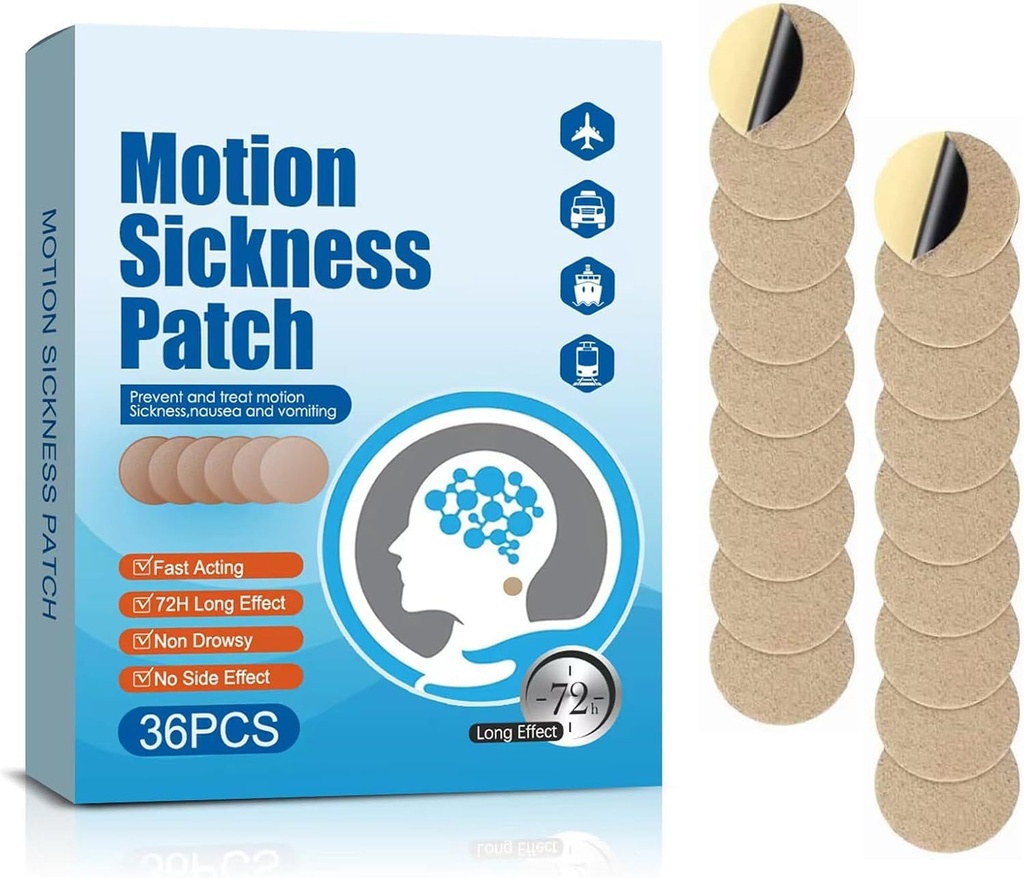 Motion Sickness Patches, 36 Count Ship AEZ Sea Sickness Patches Non Drowsy for Airplanes Cars Bus or Train, Fast Active & 72 Ώρες Long Last (36 Count (Pack of 1))