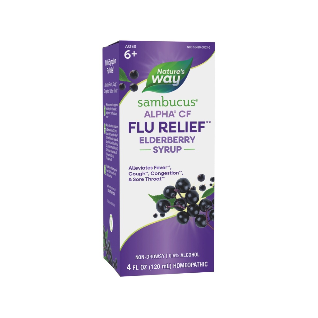 Nature's Way Sambucus Alpha CF Flu Relief* Syrup Elderberry με Sambucus nigra 3X και Alpha CF, Ανακουφίζει τα συμπτώματα της γρίπης*, 4 Fl Oz (Packaging May Vary)
