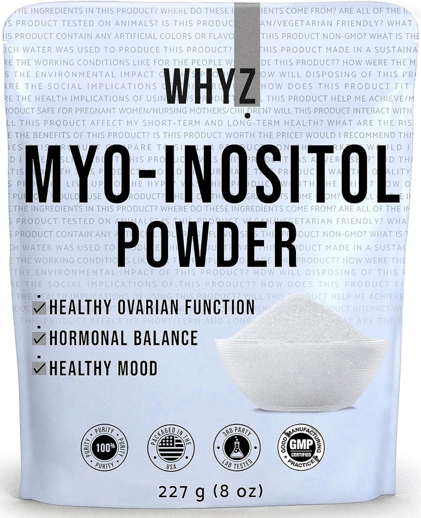 Myo-Inositol Powder 8oz, Natural Myo Inositol Supplement for Ovarian Support, Fertility and Hormonal Balance, Pure Inositol Powder, Myo-Inositol Supplement for Energy, Brain Health, 454 Servings