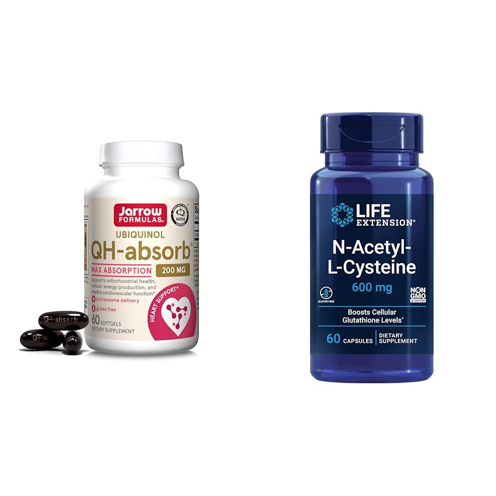 Jarrow Formulas QH- Absorb 200 mg - Υψηλή Απορρόφηση Co- Q10 - Ενεργή Αντιοξειδωτική μορφή Co- Q10 & Επέκταση ζωής N- Acetyl- L- Cysteine (NAC), Ανοσοποιητικό, Αναπνευστικό, Ήπαρ Υγεία, NAC 600 mg