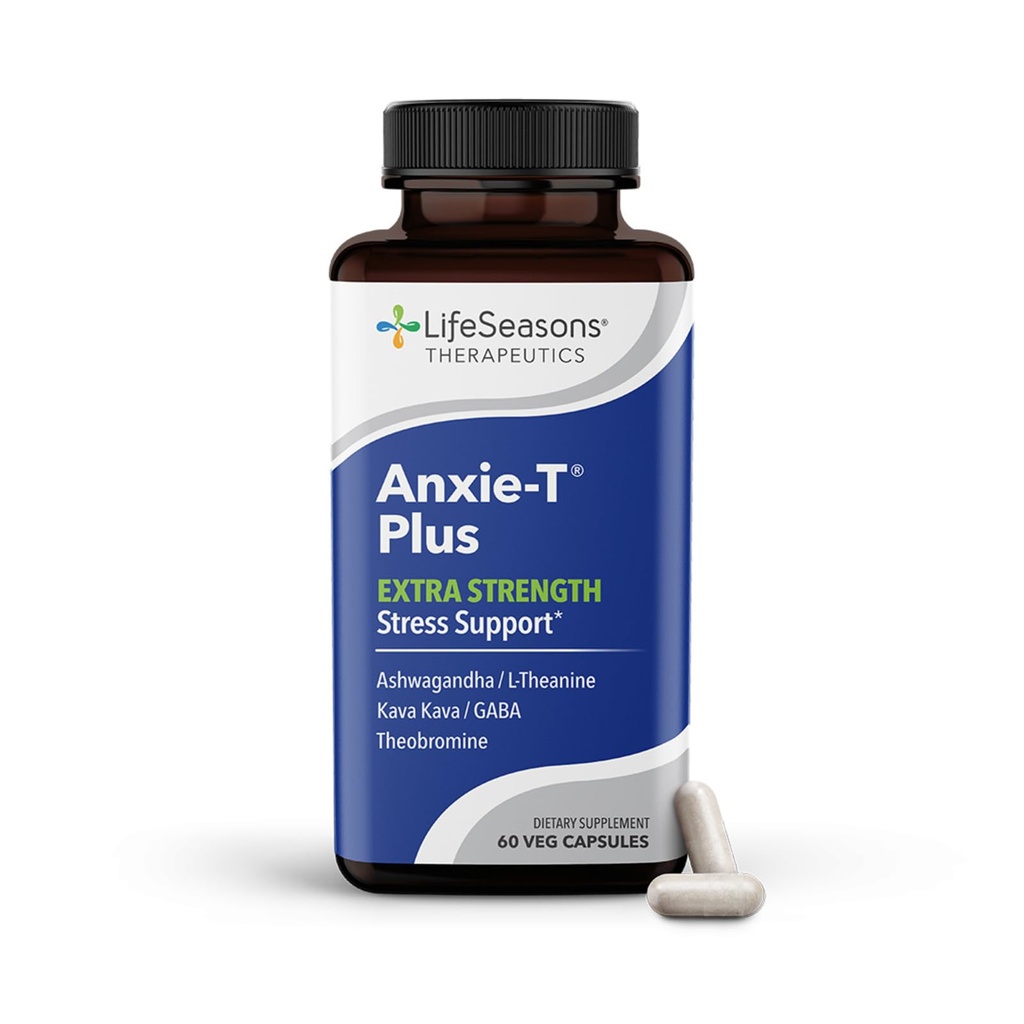 Anxie-T Plus - Extra Strength Stress Relief Supplement - Υποστηρίζει Mood & Mental Focus - Νιώστε ήρεμοι και χαλαρωμένοι - Ανακουφίζει ένταση & νευρικότητα - Ashwagandha, Kava Kava, GABA & L-Theanine - 60 Κάψουλες