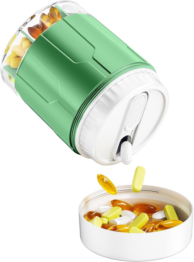 Odaro Extra Large Pill Organizer, 7 Compartment Travel Pill Box, Daily Medicine Organizer and Storage - Olive