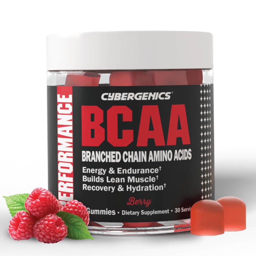 BCAA Gummies, Energy Chews with Electrolytes Branched Chain Amino Acids, Build Lean Muscle and Boost Endurance, 60 Gummies, Berry Flavored