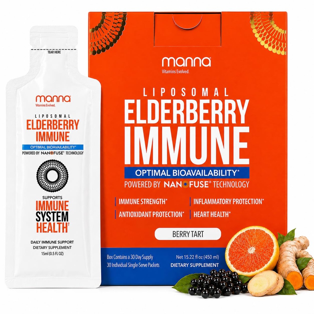 Βιταμίνες Μάννα Περιελάμβαναν Liposomal Elderberry ανοσοποιητικά πακέτα, Βιταμίνες C, D κ.λπ. - Καθημερινή Ανοσολογική Υποστήριξη για Ενήλικες, Παιδιά - Χωρίς ζάχαρη, Real Elderberry Extract, Σιρόπι, Ταξίδι-Φιλοξενία, 15 Pack