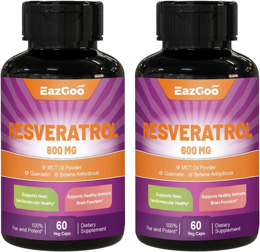Resveratrol 600 mg, Trans-Resveratrol συμπλήρωμα, Αντιοξειδωτική υποστήριξη γήρανσης υγείας - 120 κάψουλες
