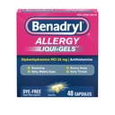 Benadryl Liqui- Gels Αντιισταμινική Αλλεργία Ιατρική & Ψυχρό Συμπτώματα Ανακούφιση, Βαφή- Δωρεάν Υγρά Τζελ με 25 mg διφαινυδραμίνη HCl για συμπτώματα όπως, Runny μύτη, Φτάρνισμα & More, 48 ct