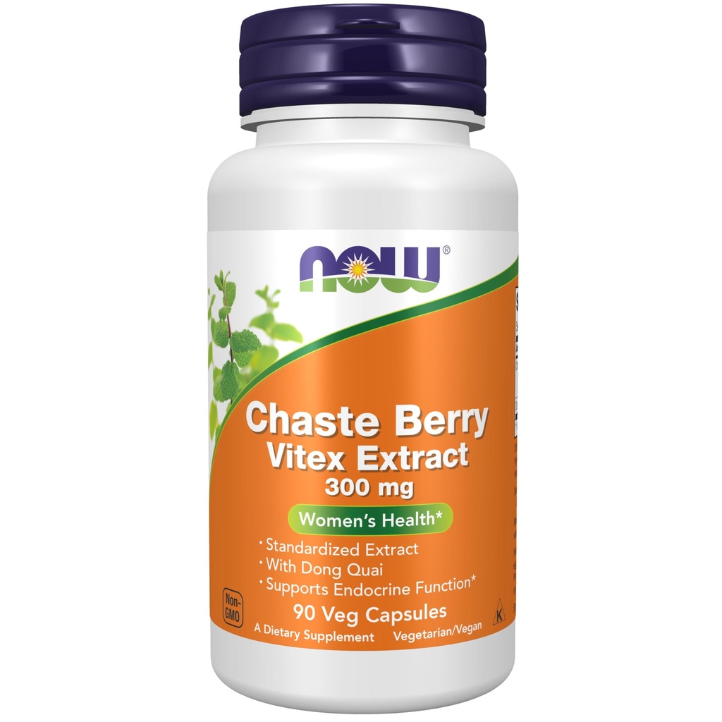 NOW Συμπληρώματα, Chaste Berry Vitex Extract 300 mg με Dong Quai, Υγεία των Γυναικών *, 90 κάψουλες Veg