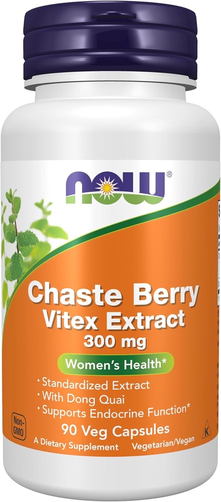 NOW Συμπληρώματα, Chaste Berry Vitex Extract 300 mg με Dong Quai, Υγεία των Γυναικών *, 90 κάψουλες Veg