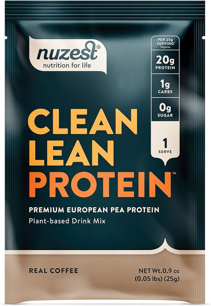 Nuzest - Pea Protein Powder - Καθαρή πρωτεΐνη Lean, Premium Vegan Plant Based Protein Powder, Dairy Free, Gluten Free, GMO Free, Φυσικώς γλυκασμένη πρωτεΐνη Shake, Αληθινός καφές, 1 Σερβίρισμα, 0.9 oz