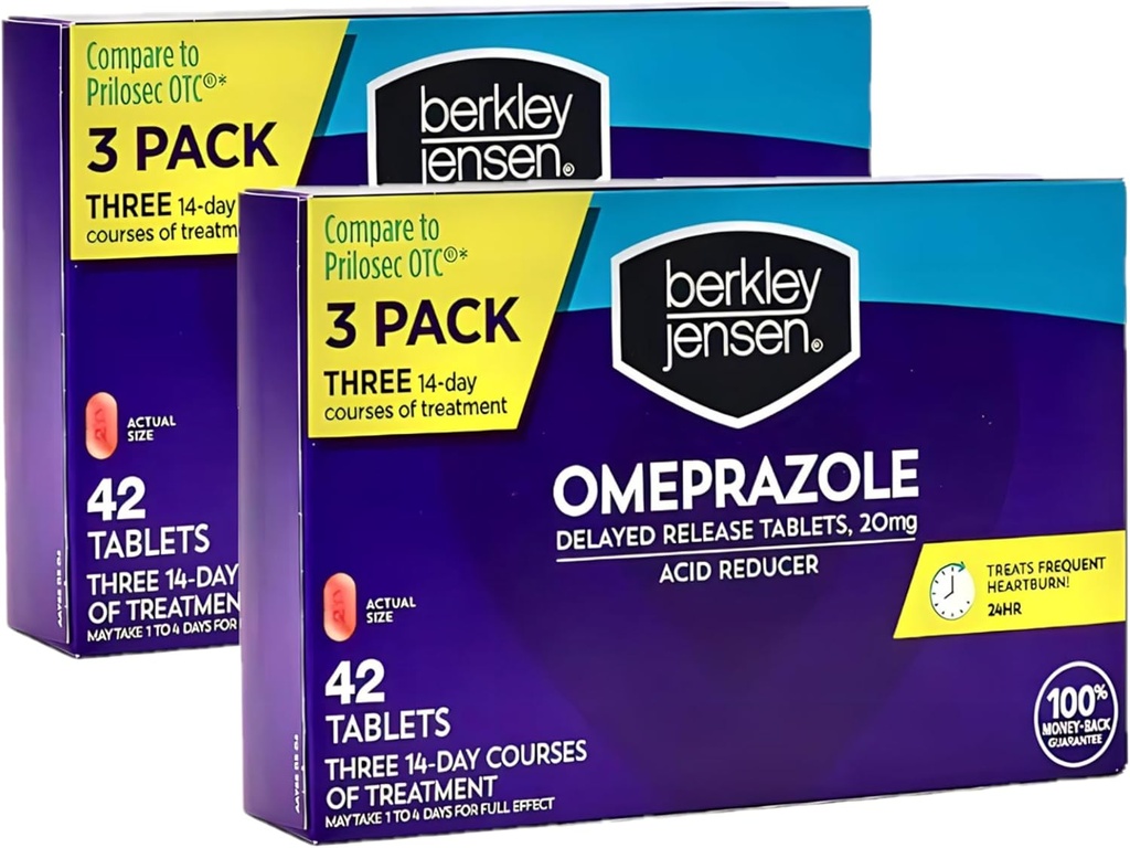Berkley jensen Omeprazole 20 mg Δισκία Καθυστερημένης αποδέσμευσης - Φάρμακα Heartburn Medicine- Acid Reducer Χάπια - Θεραπείες Συχνές Heartburn - 3 x 14- Ημέρες Μαθήματα, 42 Count (Pack of 2)