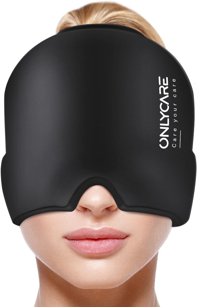 ONLYCARE Migraine Relief Cap, Soothing Migraine Mask, Upgraded Odorless Gel Ice Head Wrap, Hot and Cold Therapy, Headache Ice Pack for Tension, Stress, Hangover (Black)