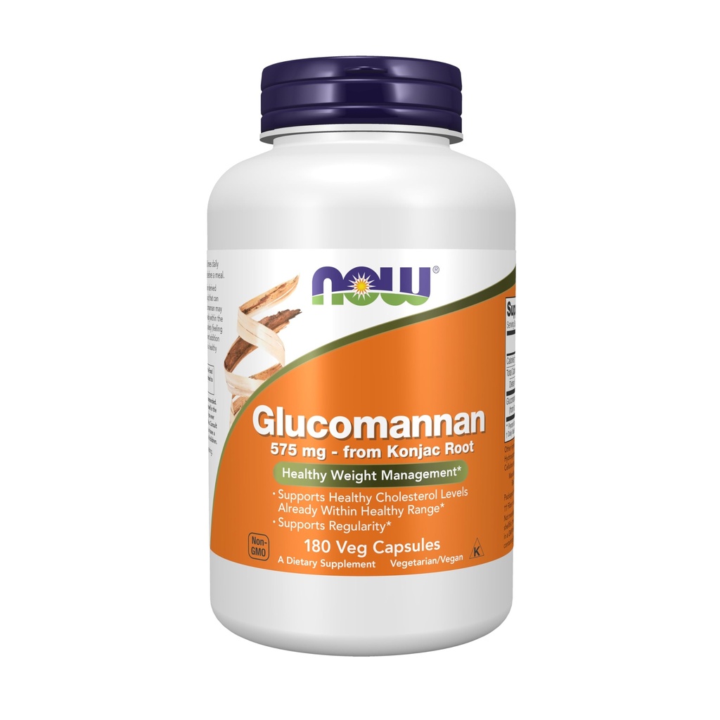 NOW Συμπληρώματα διατροφής, Glucomannan (Amorphophallus konjac) 575 mg, Υποστηρίζει την κανονικότητα *, Υγιεινή διαχείριση βάρους *, 180 κάψουλες Veg
