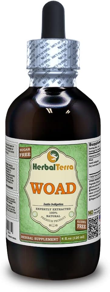 Woad (Isatis Indigotica) Γλυκερίτης, Αποξηραμένα Φύλλα Χωρίς Αλκοόλ Υγρό Εκχύλισμα (Όνομα: HerbalTerra, Περήφανα Κατασκευασμένο στις ΗΠΑ) 4 fl.oz (120 ml)