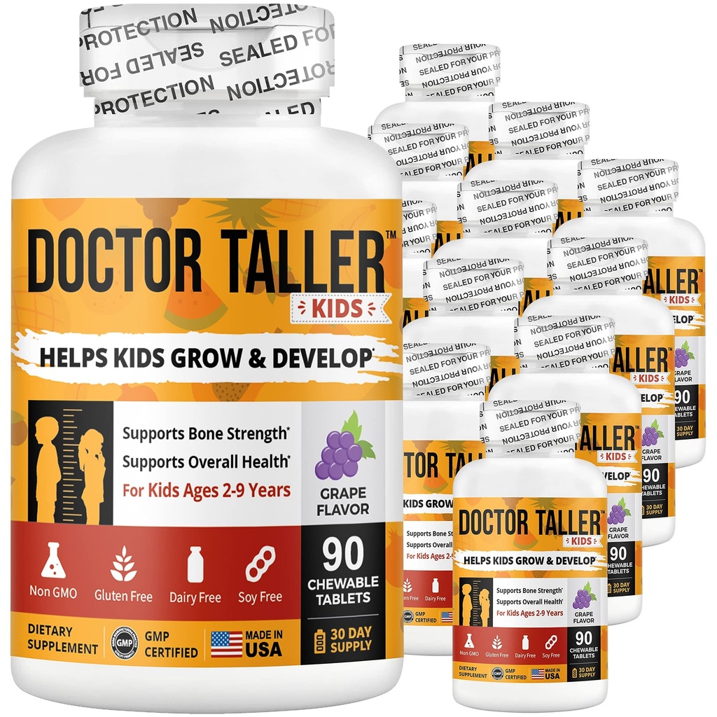 NuBest Doctor Taller Kids - Υποστήριξη της αντοχής των οστών με πολυβιταμίνες, Multiminerals, Ασβέστιο - Premium Formula για ηλικίες 2 έως 9 - Grape Flavor - 12 Pack 