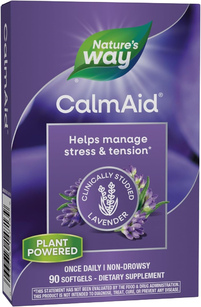 Nature's Way CalmAid, Helps Manage Stress and Tension*, Clinically Studied Lavender, Non-Drowsy, 90 Softgels