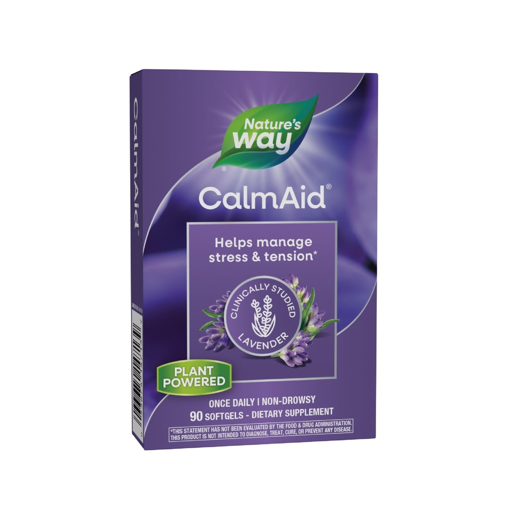 Nature’s Way CalmAid Lavender Oil Supplement for Calm & Stress Support*, Clinically Studied Silexan Lavender Oil, Non-Drowsy, Daily Softgels, 90 Count