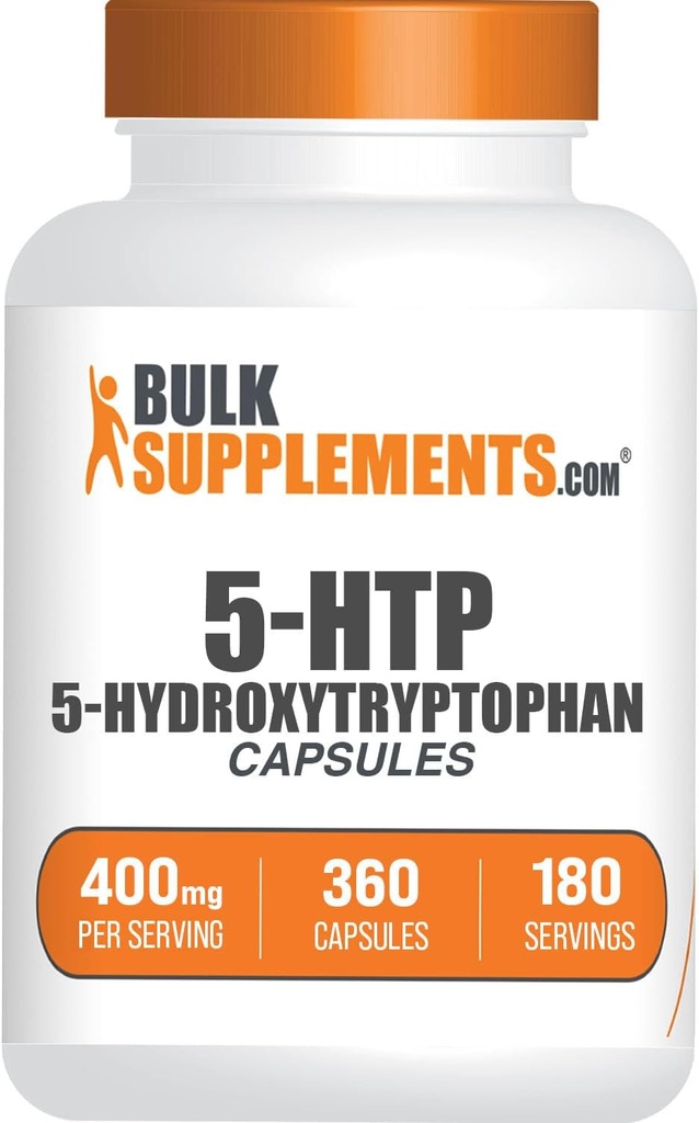 BulkSupplements.com 5-HTP Capsules - 5-Hydroxytryptophan, 5 HTP Supplement - 5-HTP 400mg, for Overall Well-Being - Gluten Free, 2 Capsules per Serving, 360 Count (Pack of 1)