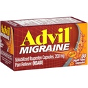 Advil Migraine Pain Reliever, Solubilised Ibuprofen 200mg, 80 Count, Liquid Filled Capsles, Ισχυρή ανακούφιση ημικρανίας