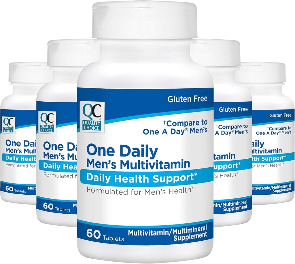 Quality Choice Mens One Daily Multivitamin with Vitamins A C D E B (1, 2, & 6) and Mineral Supplements in 60 Count Bottles (5 Pack)