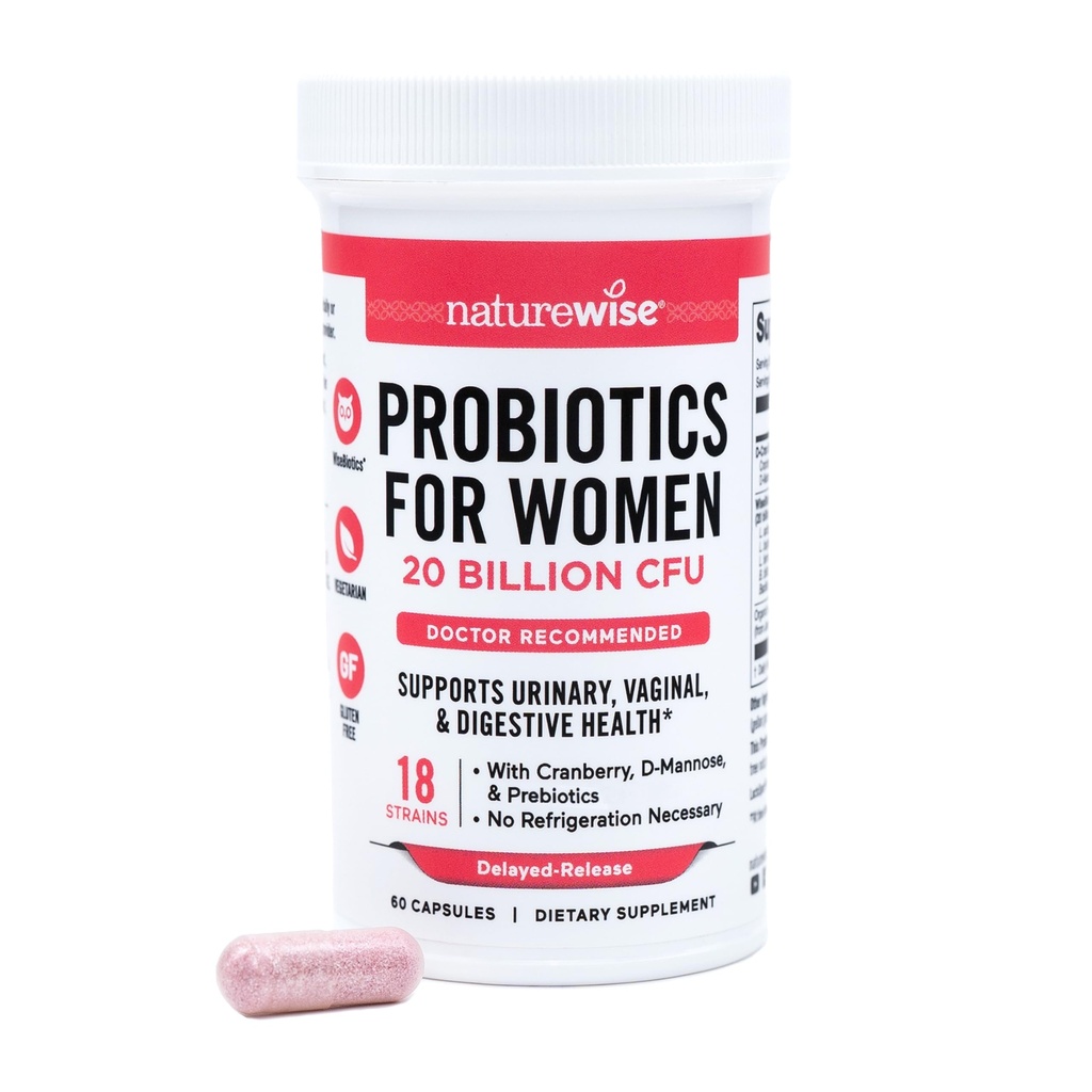 NatureWise Probiotics for Women + Organic Prebiotics D-Mannose & Cranberry - Κολπικά Προβιοτικά για PH Balance, Digestive & Urinary Tract - 18 Strains, 20 Δισεκατομμύρια CFU - 60 Κάψουλες[60-Day Supply]