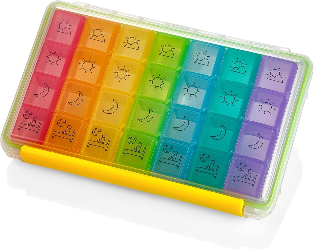 Weekly Pill Organizer - Φορητό 4 φορές-A-Day - Υγρασία-Proof AM/PM Pill Case, Πολύχρωμο 7 ημερών κουτί χάπια με ετικέτες για συνταγές, φάρμακα, βιταμίνες, και συμπληρώματα