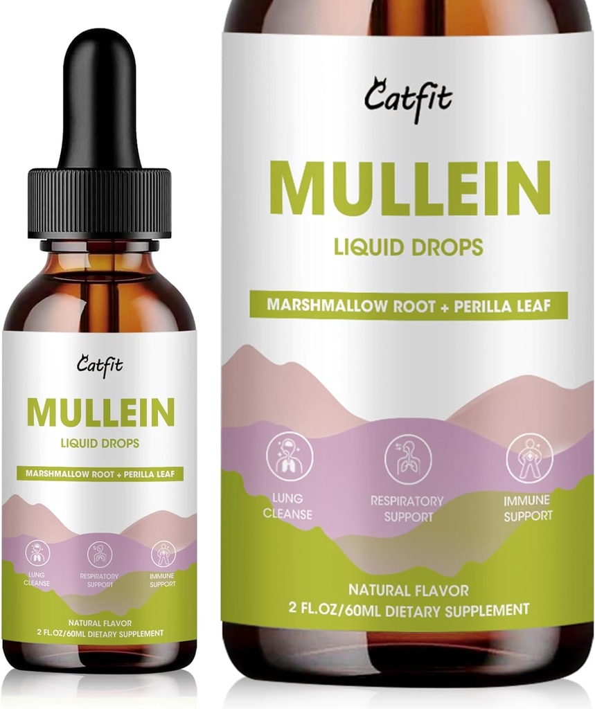 Mullein Drops for Lungs – Mullein Leaf Extract με Marshmallow Root, Perilla & Astragalus για αναπνευστική υποστήριξη, ανοσοενίσχυση & Lung Detox, φυσική φυτική φόρμουλα, Vegan, 2 fl oz