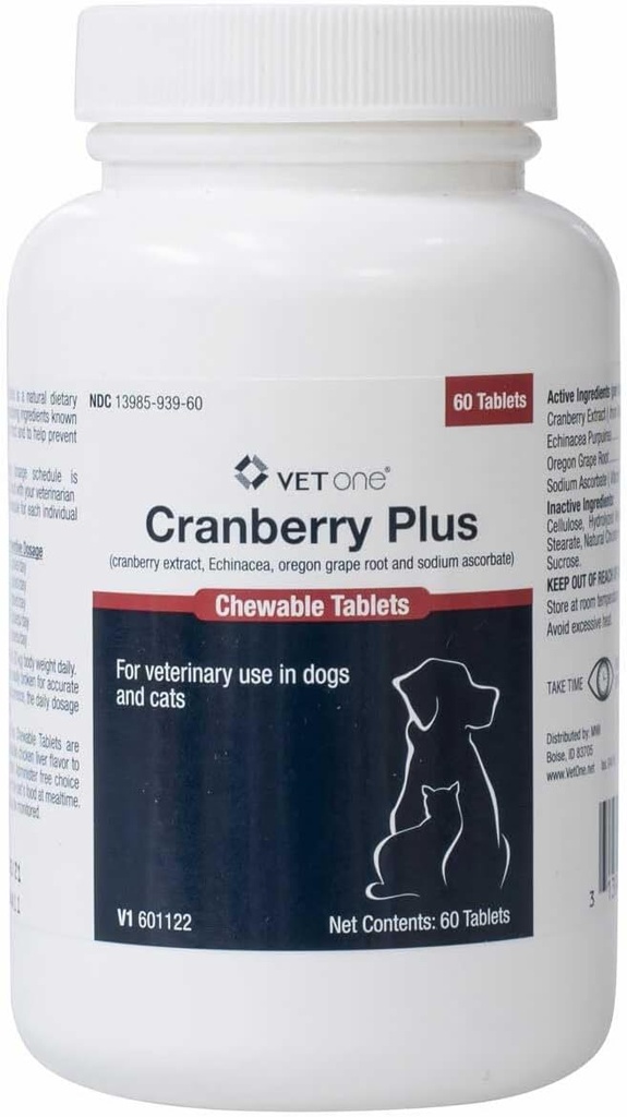 Vet One Cranberry Plus for Dogs & Cats - Urinary Tract & Bladder Support - 60 Chewable Tablets