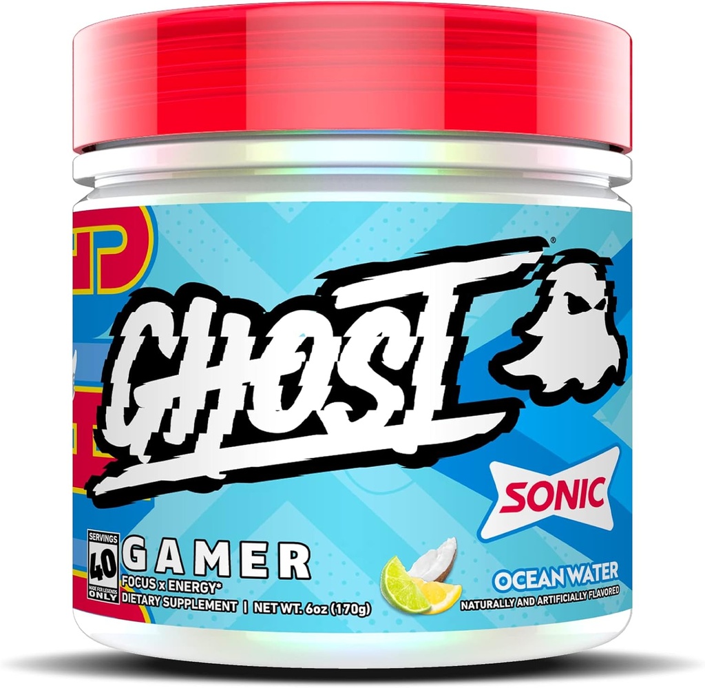 GHOST Gamer: Ενέργεια και Focus Υποστήριξη Φόρμουλα - 40 εξυπηρετούν, Sonic Ocean Water - Nootropics & Natural Caffeine για την προσοχή, την ακρίβεια και τον χρόνο αντίδρασης - Vegan, χωρίς γλουτένη
