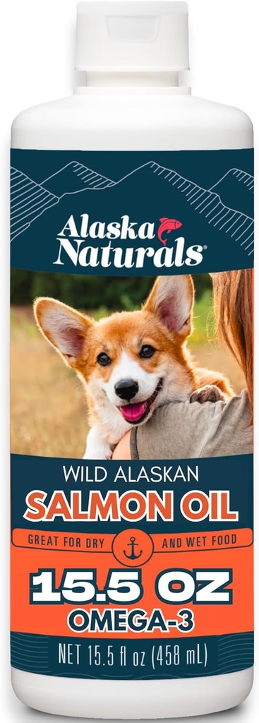 Alaska Naturals Wild Alaska Salmon Fish Oil Supplement for Dogs Skin and Coat with EPA DHA Omega 3 Λιπαρά Οξέα Liquid Food Topper 15,5 oz. Αντλία