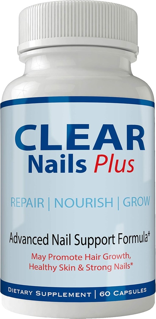 Clear Nails Plus Pills Supplement - Advanced Μοναδικές Βιταμίνες και Ορυκτά για την ανάπτυξη των μαλλιών με Βιοτίνη - Χωρίς γλουτένη 60 κάψουλες - Δέρμα και νύχια Hair Lash Extra Strength Formula Growth Booster