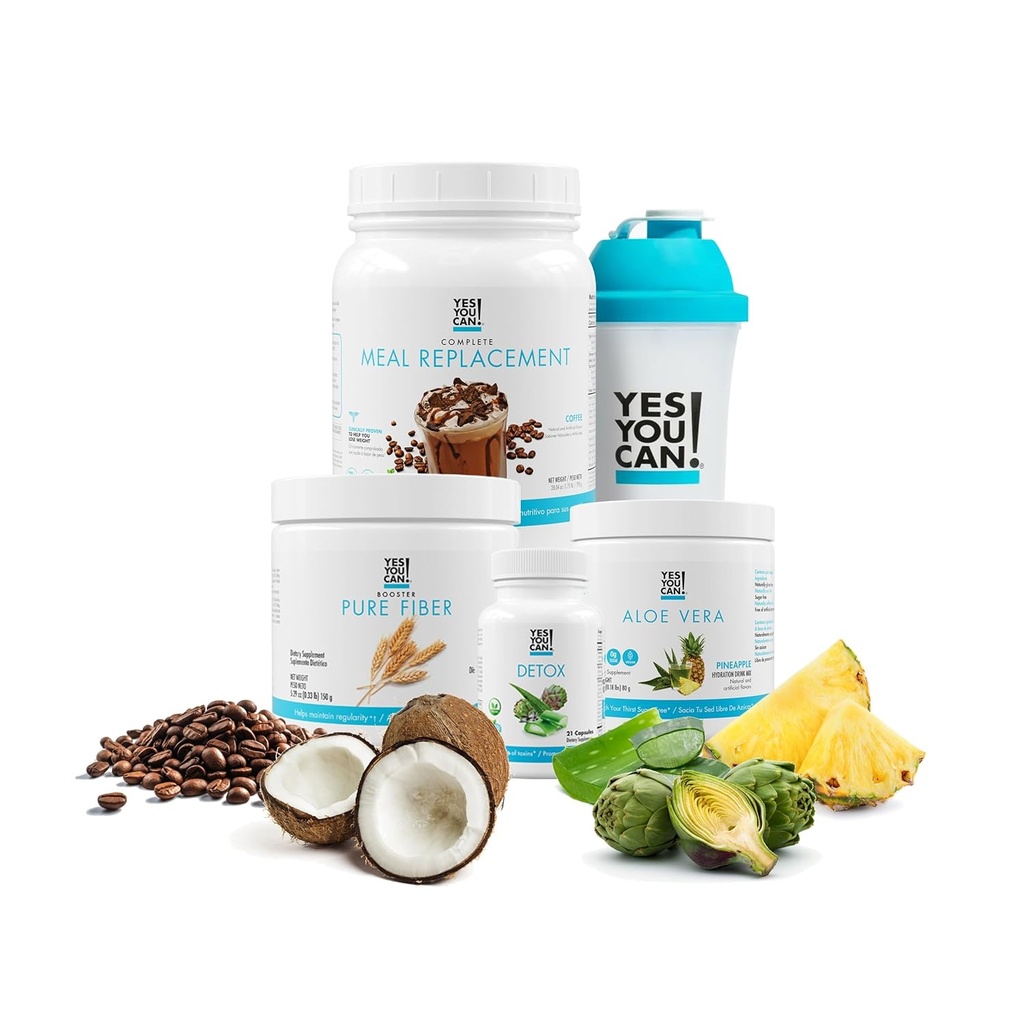 Detox Plus Kit, Daily Cleanse Pure Fiber Meal Replacement, Drink Mix, Shake Booster and Supplement, Body Cleanse Kit for Women, Daily System Cleanse - Coffee, Aloe Vera Hibiscus