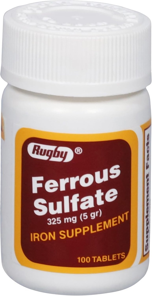 Rugby Ferrous Sulfate 325mg δισκία - Συμπλήρωμα σιδήρου για γυναίκες και άνδρες - 100 Count (1 Συσκευασία)