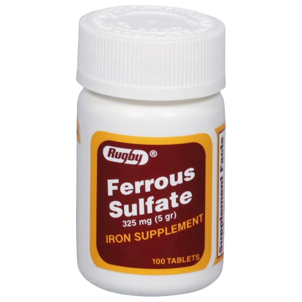 Rugby Ferrous Sulfate 325mg δισκία - Συμπλήρωμα σιδήρου για γυναίκες και άνδρες - 100 Count (1 Συσκευασία)