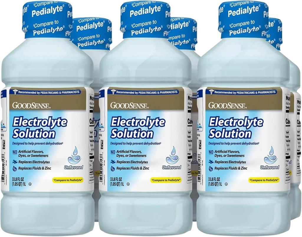 GoodSense Electrolyte στοματική λύση, Άγευστη, Σχεδιασμένο για να βοηθήσει στην πρόληψη της αφυδάτωσης? Αντικαθιστά ηλεκτρολύτες, υγρά και ψευδάργυρος, 33.8 ουρές υγρών (πακέτο των 6)