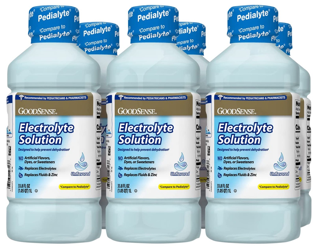 GoodSense Electrolyte στοματική λύση, Άγευστη, Σχεδιασμένο για να βοηθήσει στην πρόληψη της αφυδάτωσης? Αντικαθιστά ηλεκτρολύτες, υγρά και ψευδάργυρος, 33.8 ουρές υγρών (πακέτο των 6)