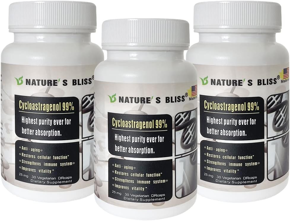 Nature'sbliss Telomere Supplements Cycloastragenol 25mg 99%, Astragalus Root Extract, Anti Aging Supplement, Made in USA, Immunity Boost, Stomach Acid Protected, Super Absorption, 90 Capsules