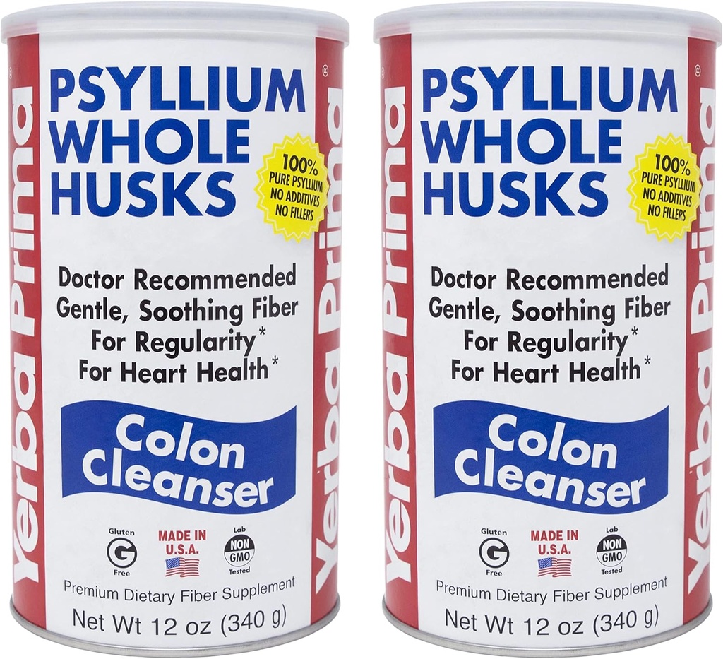 Yerba Prima Psyllium Husk, 12 ουγγιά (πακέτο του 2) - συμπλήρωμα ινών καθαρισμού του παχέος εντέρου - φυσική υποστήριξη για την υγεία των ούρων - μη ΓΤΟ, χωρίς γλουτένη, Vegan
