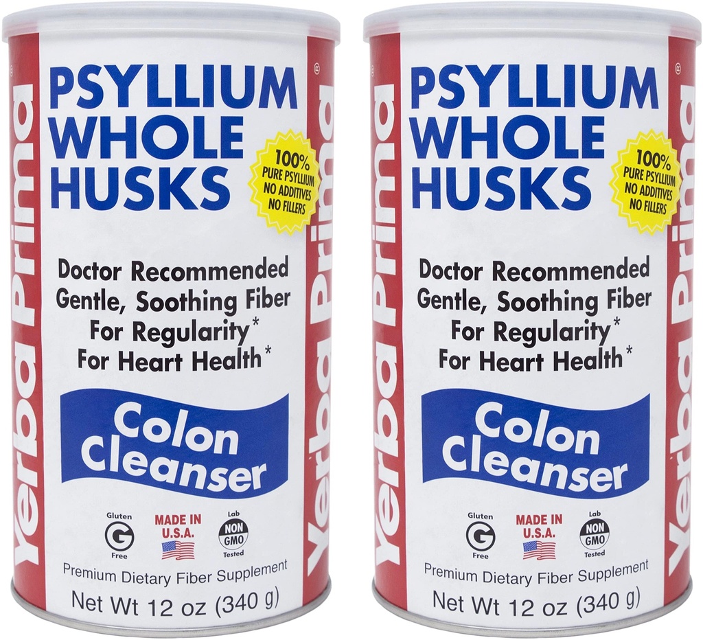 Yerba Prima Psyllium Husk, 12 ουγγιά (πακέτο του 2) - συμπλήρωμα ινών καθαρισμού του παχέος εντέρου - φυσική υποστήριξη για την υγεία των ούρων - μη ΓΤΟ, χωρίς γλουτένη, Vegan