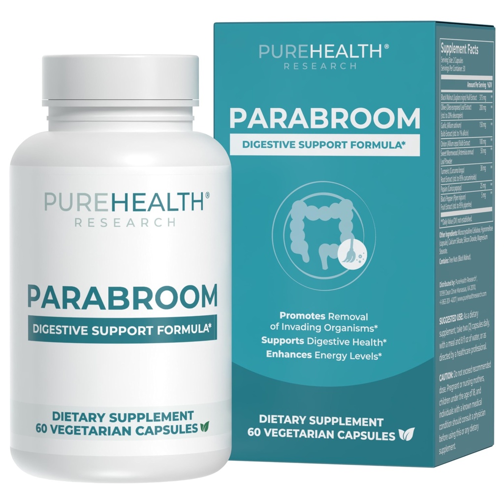 PUREHEALTH ΕΡΕΥΝΗΤΙΚΟ Parabroom - Gut Cleanse & Health Supplement - με Black Walnut, Sweet Wormwood Powder, Turmeric Extract, Olive Leaf, Σκόρδο & Κρεμμύδι - Digestive Υποστήριξη για γυναίκες & άνδρες 60 κάψουλες