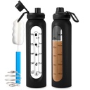 Μπουκάλι αναδευτήρα γυάλινο 34oz/1L μαύρο γυάλινο μπουκάλι αναδευτήρα πρωτεΐνης με το shaker μπάλα μεγάλα μπουκάλια αναδευτήρα για τις πρωτεΐνες αναμίκτες φορητή σκόνη αναμείκτης μπουκάλι νερού για γυμναστήριο προπόνηση Αθλητισμός