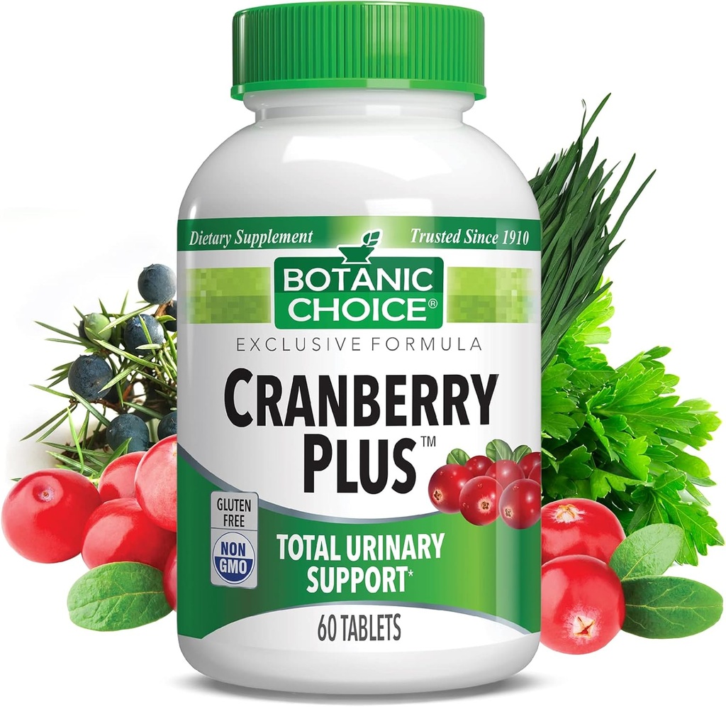 Botanic Choice Cranberry Plus Συνολική υποστήριξη ούρων - Ουρολοίμωξη για γυναίκες και άνδρες με συμπύκνωμα βατόμουρο, Uva Ursi, Buchu, ασβέστιο - 60 δισκία